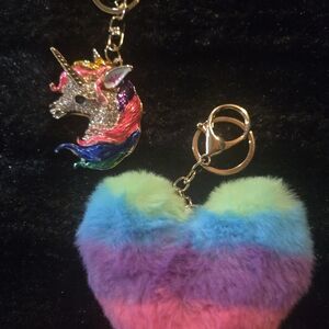 (Set of 2)🦄Unicorm & Rainbow Puff Bag Charm/Keychains NWT